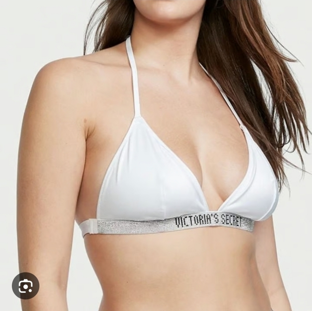 ❤️ NWOT! VICTORIA'S SECRET VS SWIM WHITE SHINE BAND TRIANGLE STRING BIKINI TOP